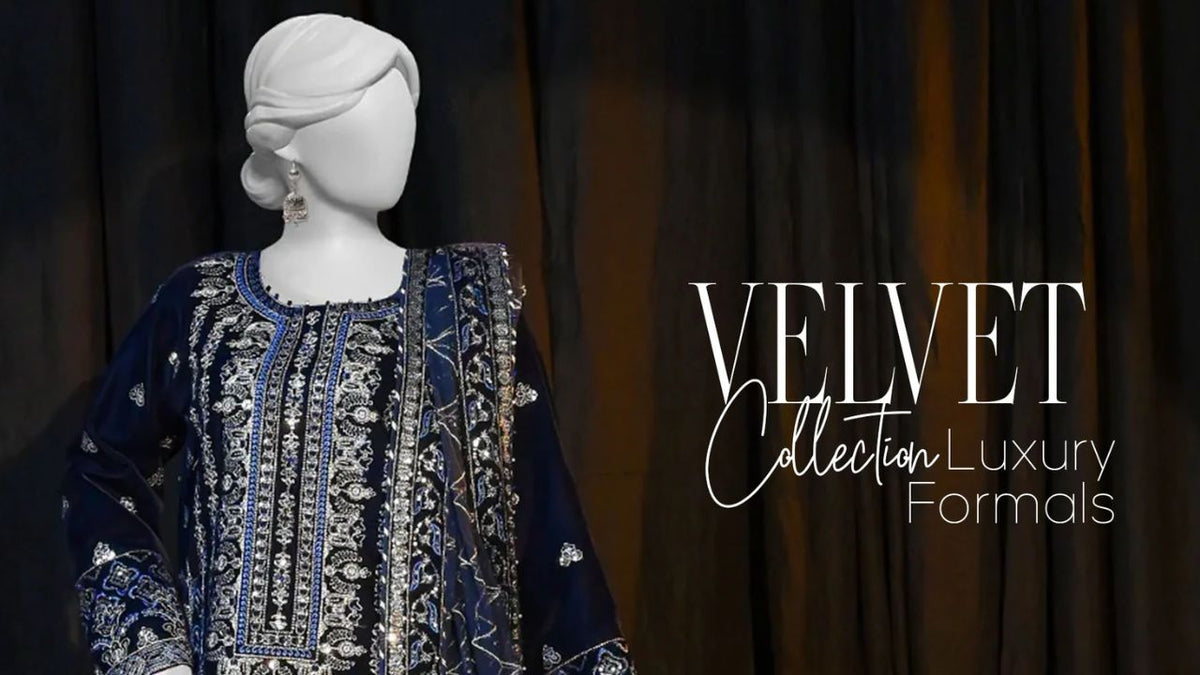 buy online unstitched velvet and chiffon suits in Pakistan