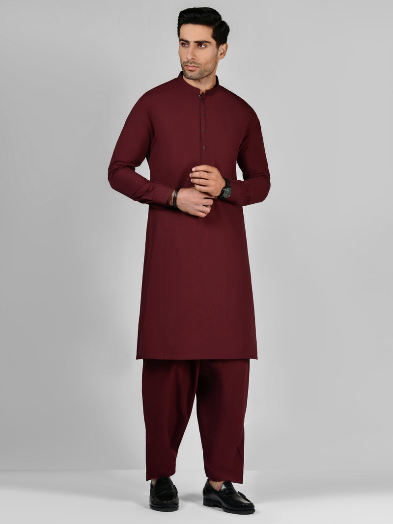 Maroon Blended Unstitched Fabric | PMU-10015