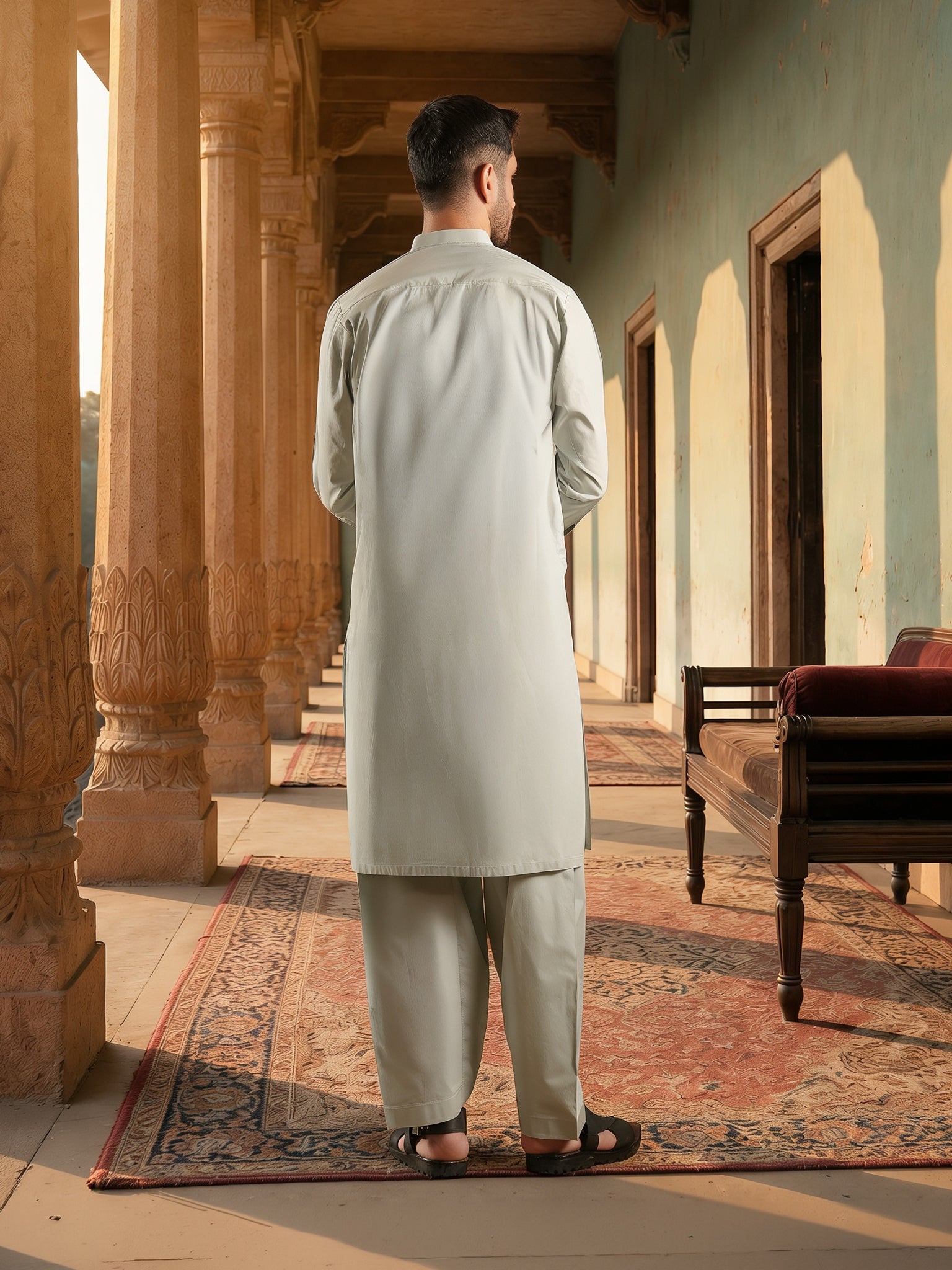 Steel Grey Latha Unstitched Fabric | PMU-10162BX