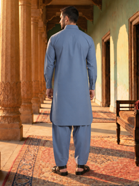 Denim Blue Latha Unstitched Fabric | PMU-10163BX