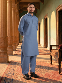Denim Blue Latha Unstitched Fabric | PMU-10163BX