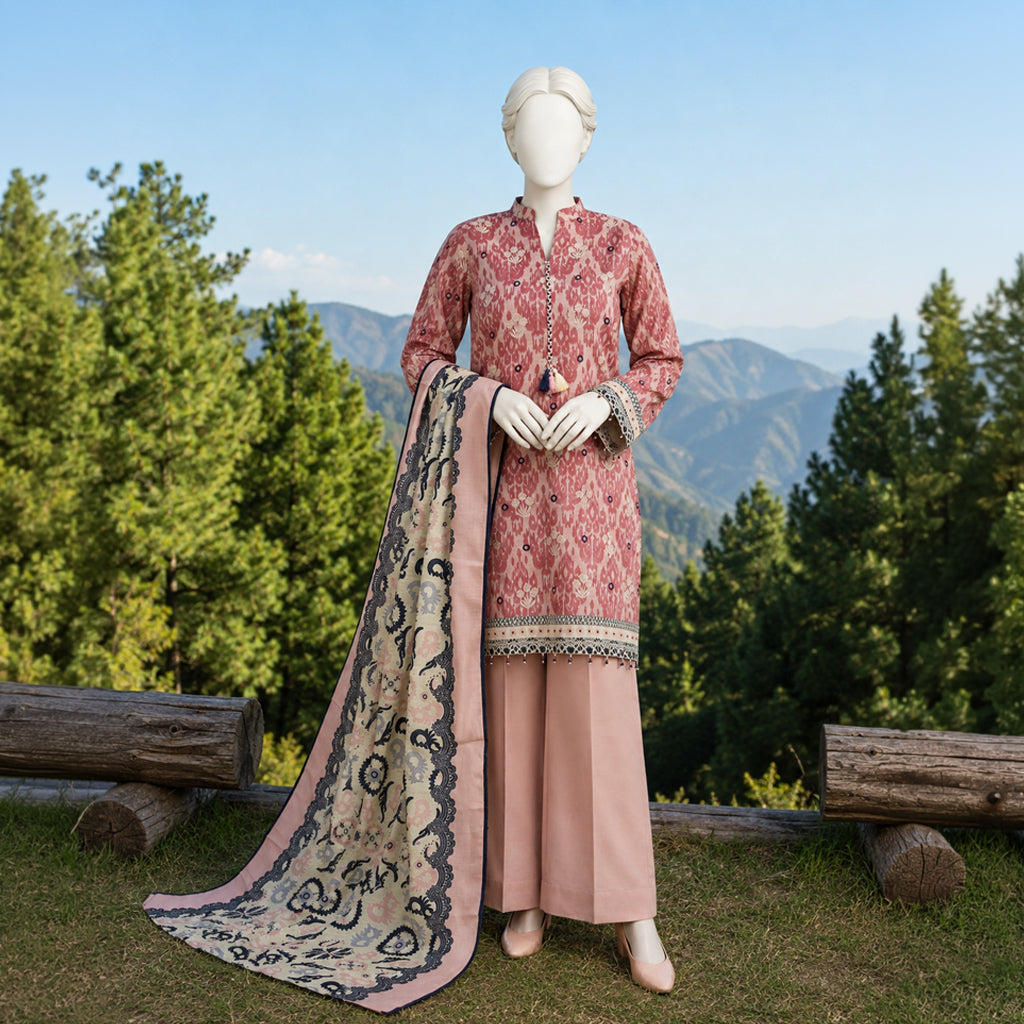 Printed Khaddar 3Pc Unstitched Suit | PJBKU251158B