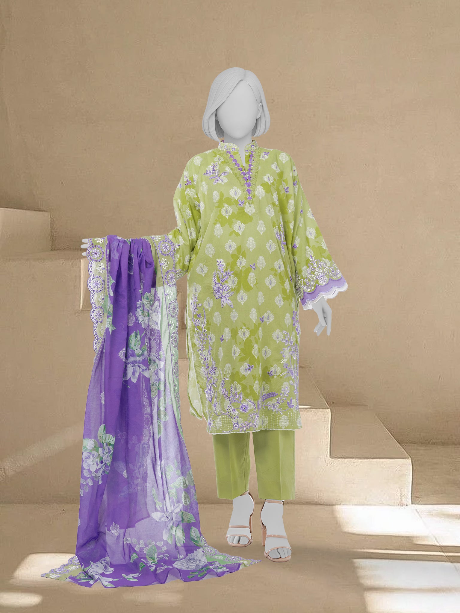 Luxury Chikan Kari Lawn Embroidered 3 Piece Unstitched | PJBWUE2601145