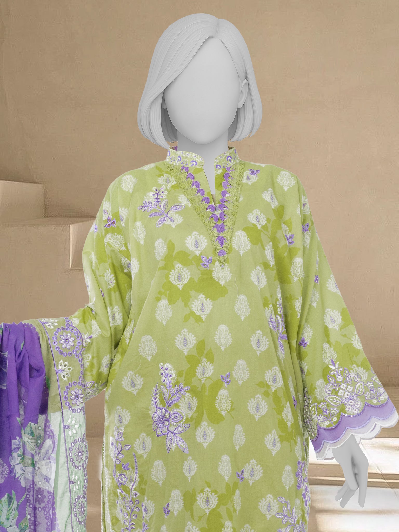 Luxury Chikan Kari Lawn Embroidered 3 Piece Unstitched | PJBWUE2601145