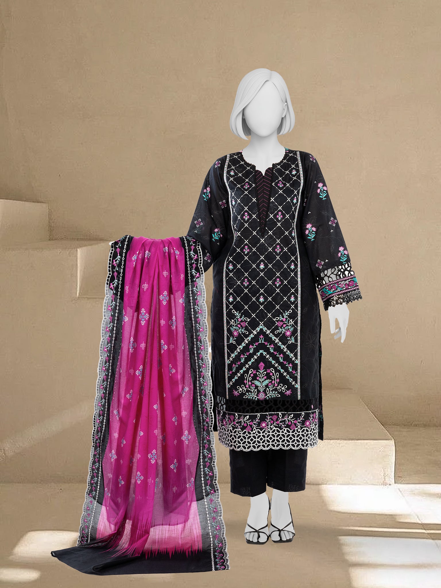 Luxury Chikan Kari Lawn Embroidered 3 Piece Unstitched | PJBWUE2601148