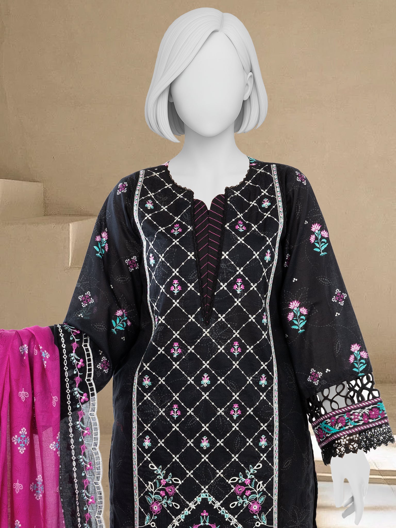 Luxury Chikan Kari Lawn Embroidered 3 Piece Unstitched | PJBWUE2601148