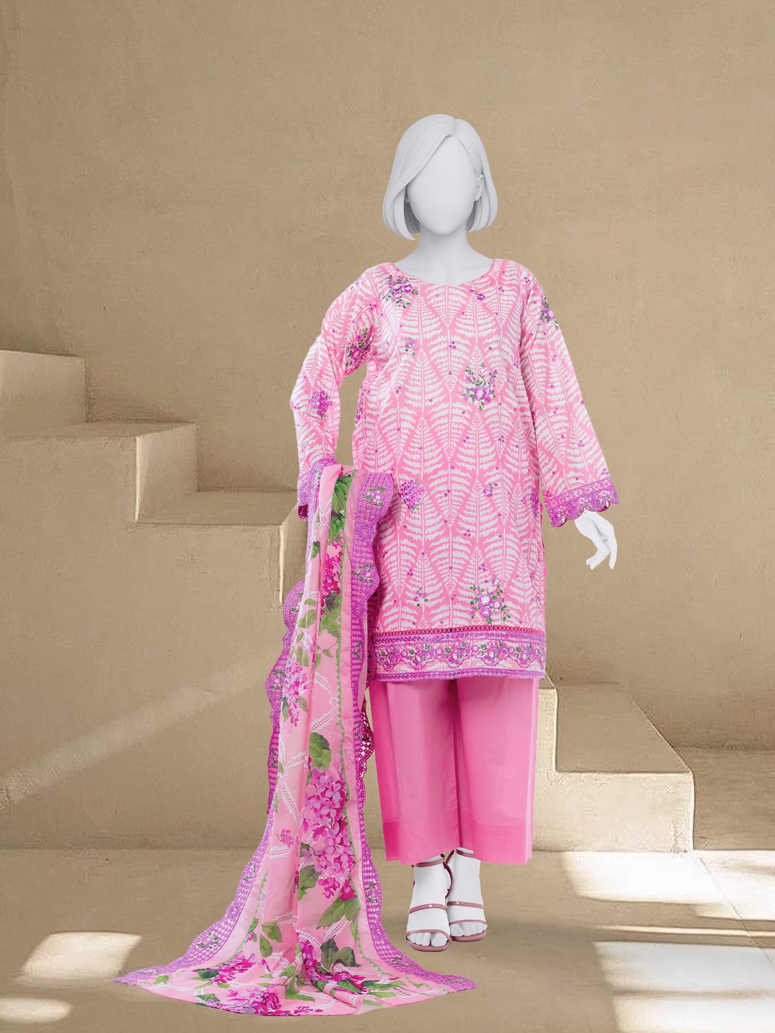 Luxury Chikan Kari Lawn Embroidered 3 Piece Unstitched | PJBWUE2601149