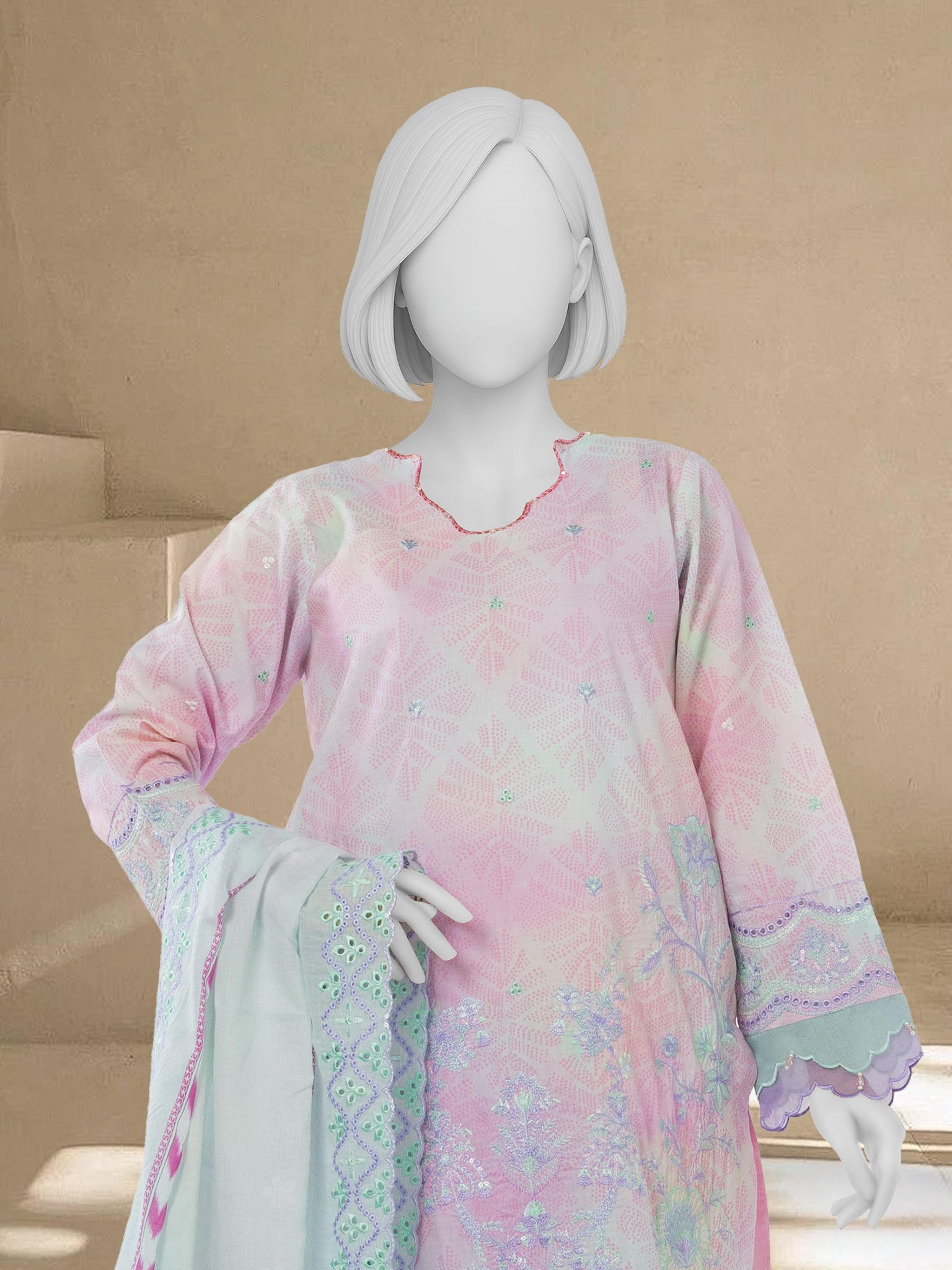 Luxury Chikan Kari Lawn Embroidered 3 Piece Unstitched | PJBWUE2601151