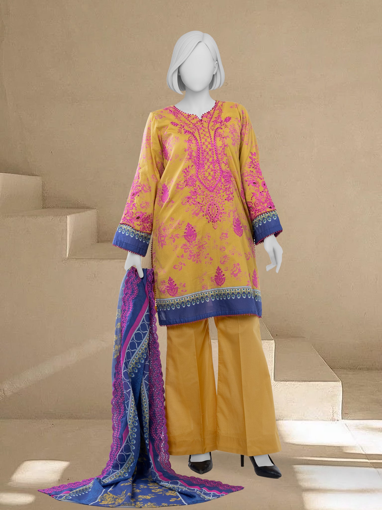 Luxury Chikan Kari Lawn Embroidered 3 Piece Unstitched | PJBWUE2601154A