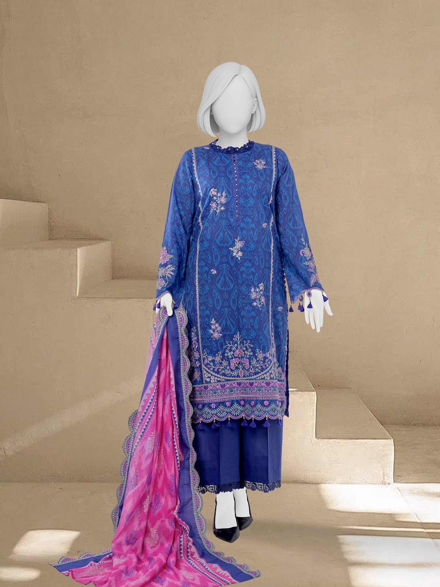 Luxury Chikan Kari Lawn Embroidered 3 Piece Unstitched | PJBWUE2601155A
