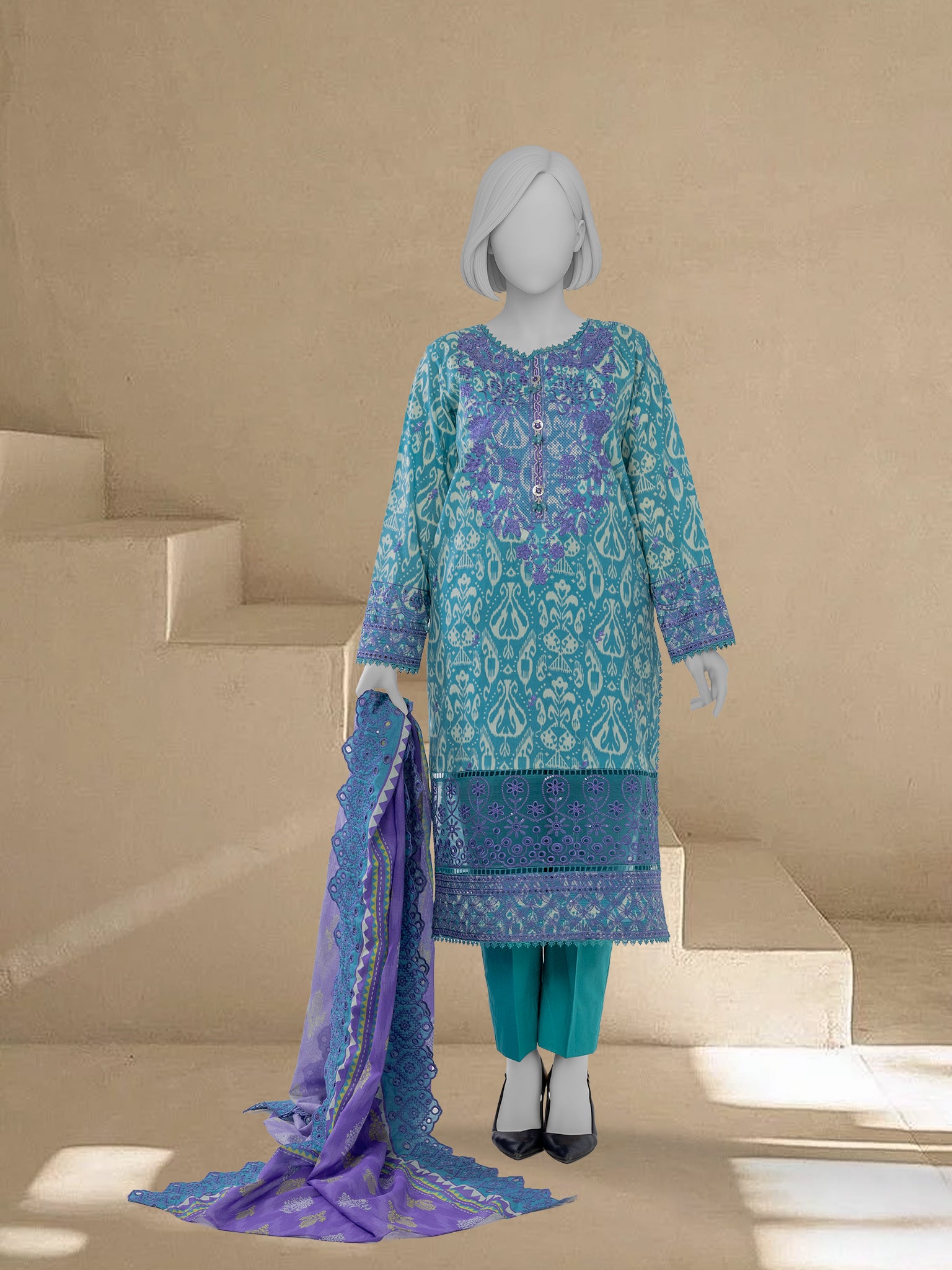 Luxury Chikan Kari Lawn Embroidered 3 Piece Unstitched | PJBWUE2601155B