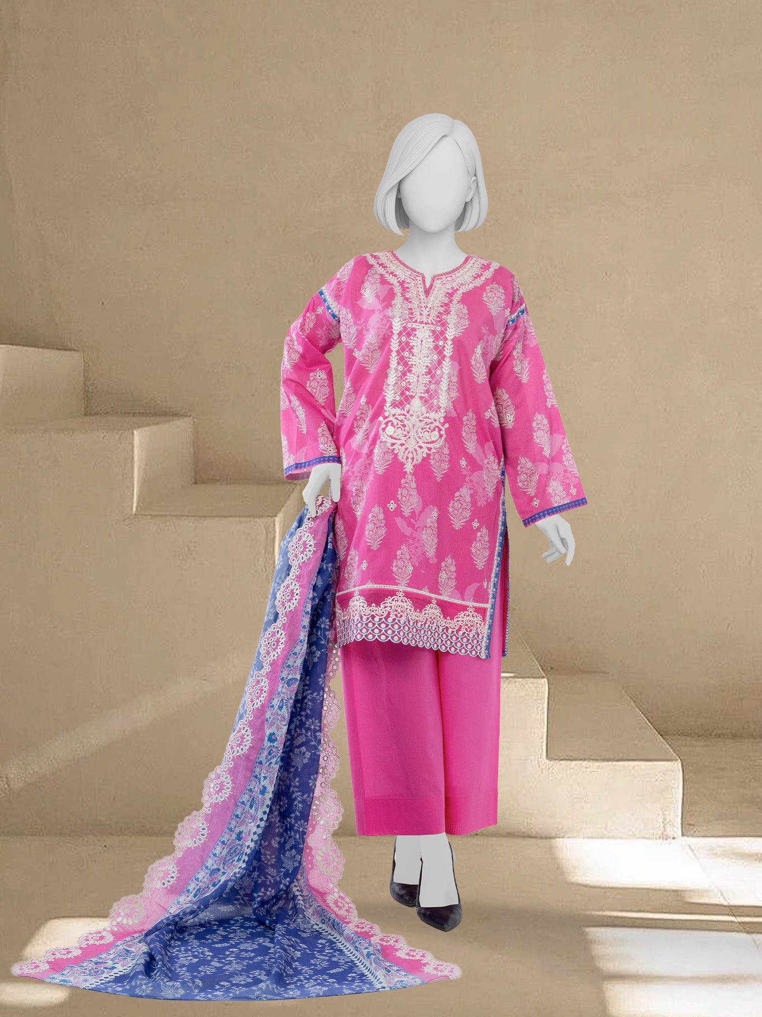 Luxury Chikan Kari Lawn Embroidered 3 Piece Unstitched | PJBWUE2601156A