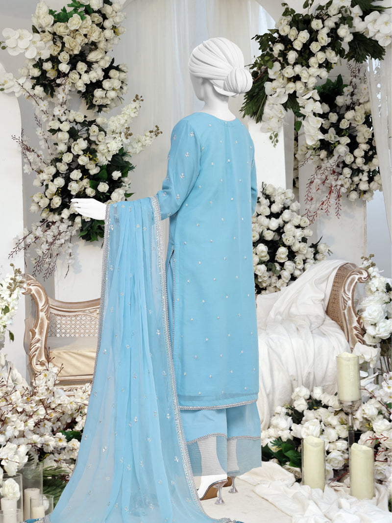 Ferozi Chiffon Embroidered 3 Piece Unstitched Suit | PJ-PWU-2403