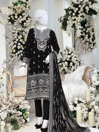 Black Chiffon Embroidered 3 Piece Unstitched Suit | PJ-PWU-2401