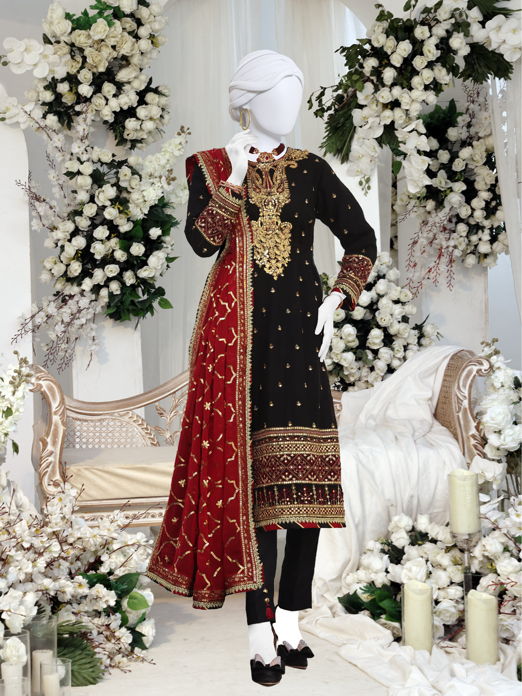 Black Chiffon Embroidered 3 Piece Unstitched Suit | PJ-PWU-2402  Panjnad  Shop