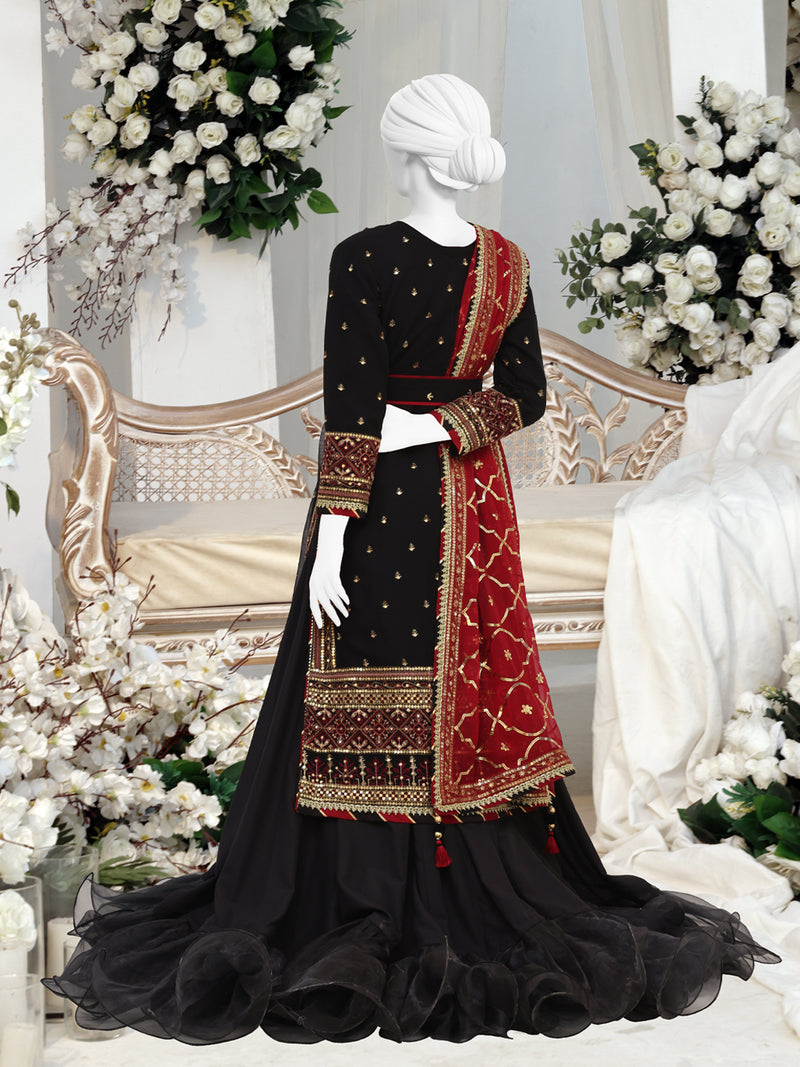 Black Chiffon Embroidered 3 Piece Unstitched Suit | PJ-PWU-2402