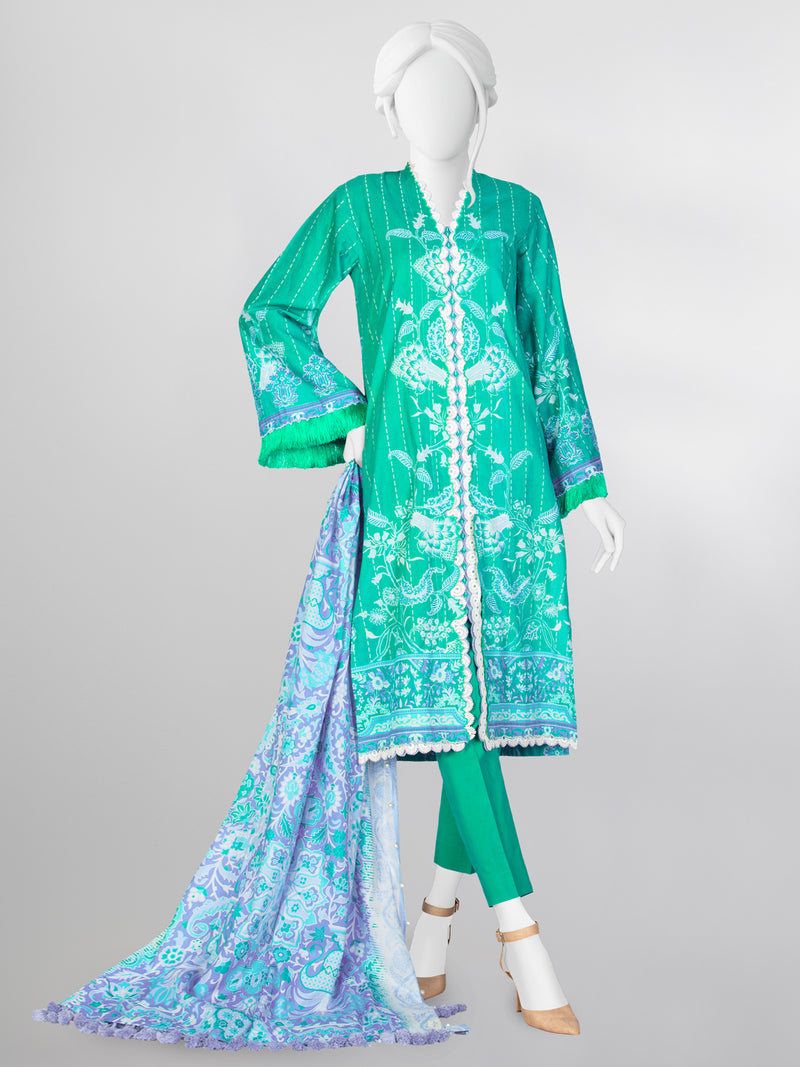 Green Lawn Printed 3 Piece Unstitched Suit | PLU-24-1005