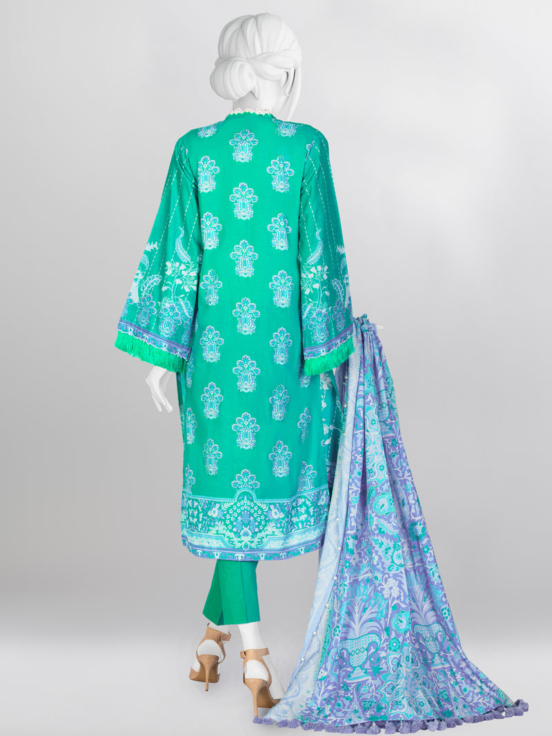 Green Lawn Printed 3 Piece Unstitched Suit | PLU-24-1005