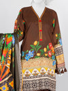 Brown Lawn Printed 3 Piece Unstitched Suit | PLU-24-1009