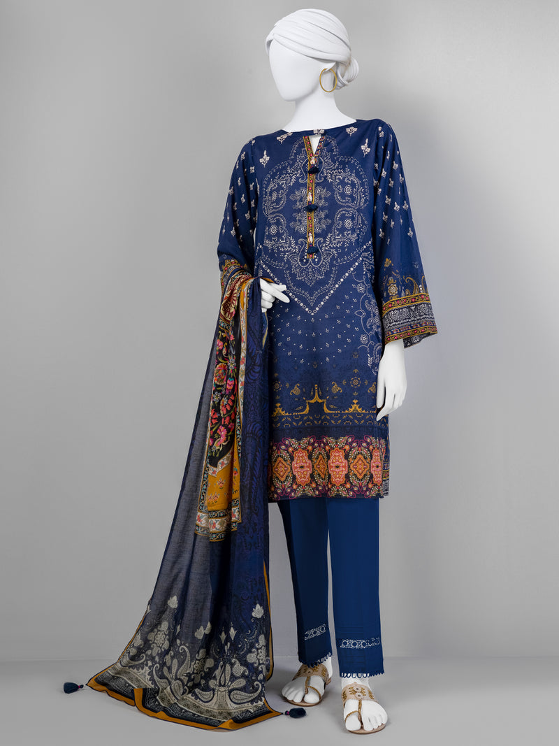 Blue Lawn Printed 3 Piece Unstitched Suit | PLU-24-1012-A