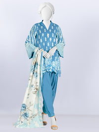 Blue Lawn Printed 3 Piece Unstitched Suit | PLU-24-1046