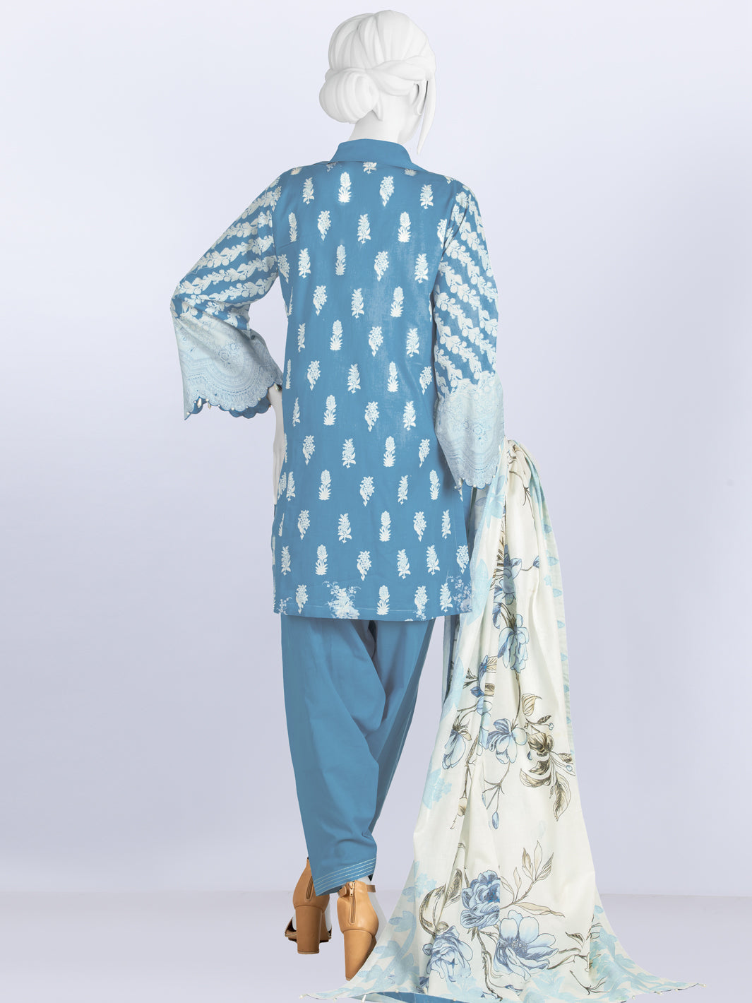 Blue Lawn Printed 3 Piece Unstitched Suit | PLU-24-1046