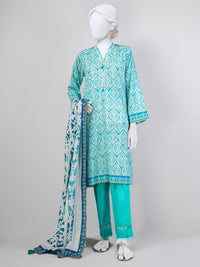 Mint Green Lawn 3 Piece Stitched Suit | PLS-24-7508