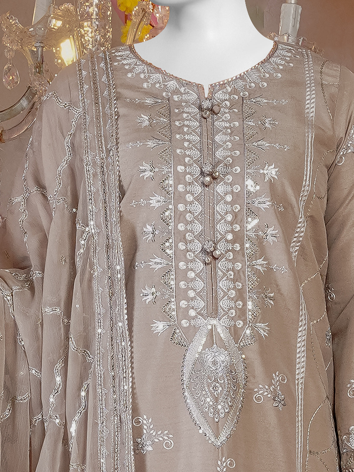 Party Wear Embroidered 3Pc Unstitched Suit | PJ-PWU-240831