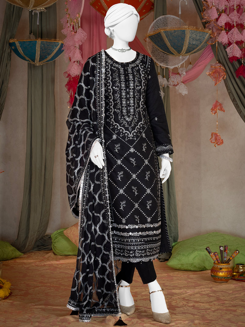 Party Wear Embroidered 3Pc Unstitched Suit | PJ-PWU-240832