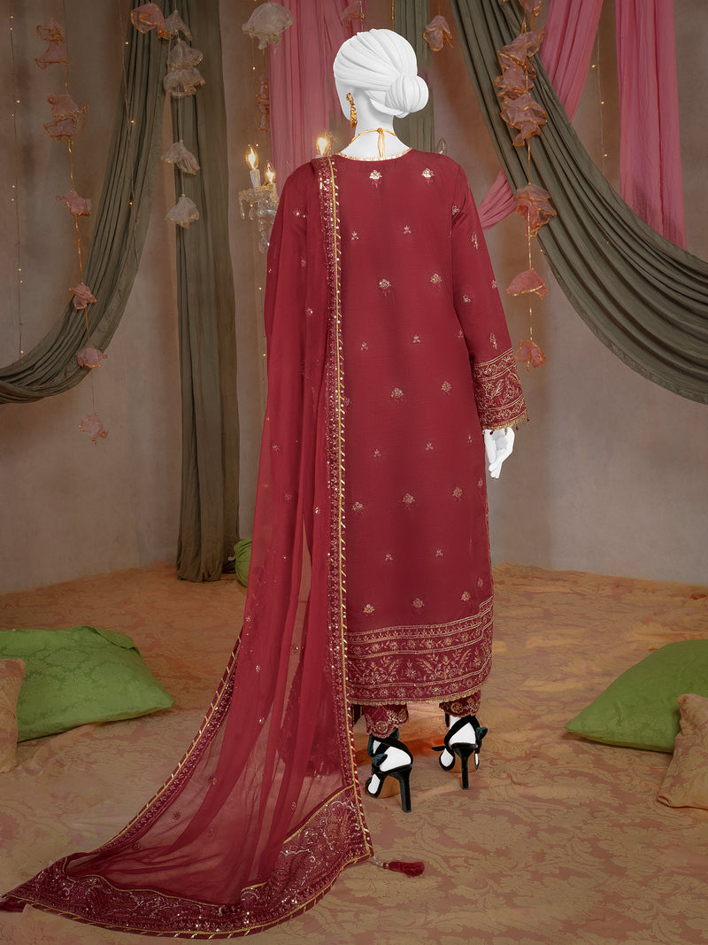 Party Wear Embroidered 3Pc Unstitched Suit | PJ-PWU-240834