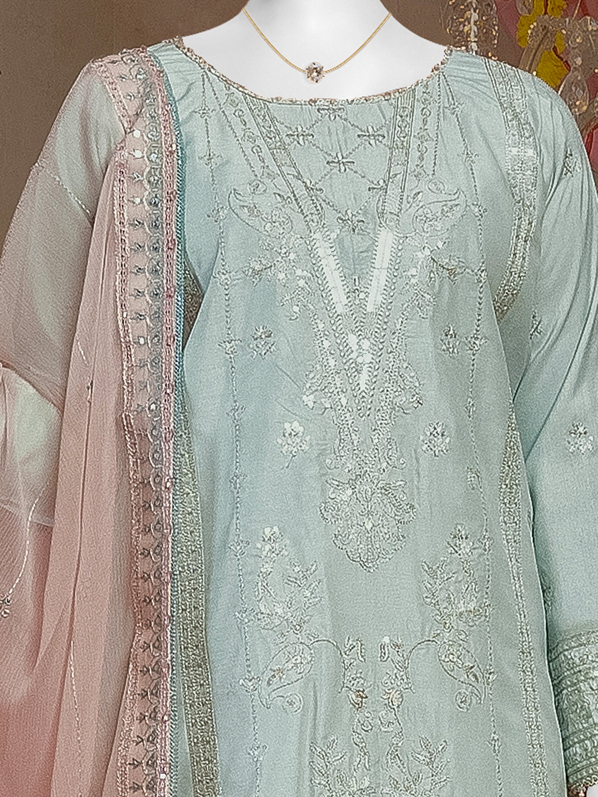 Party Wear Embroidered 3Pc Unstitched Suit | PJ-PWU-240835