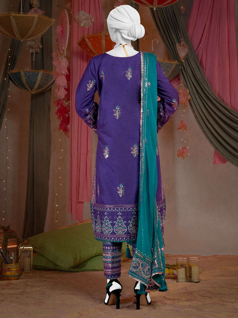 Party Wear Embroidered 3Pc Unstitched Suit | PJ-PWU-240840