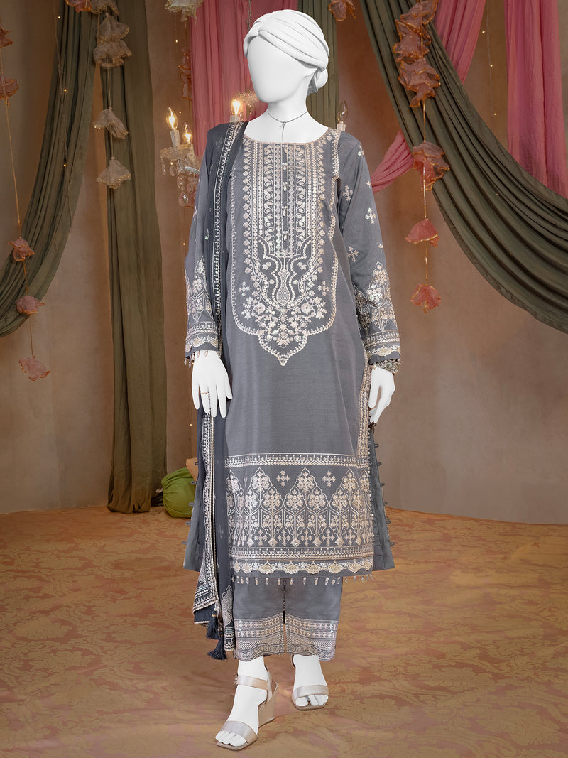 Party Wear Embroidered 3Pc Unstitched Suit | PJ-PWU-240846