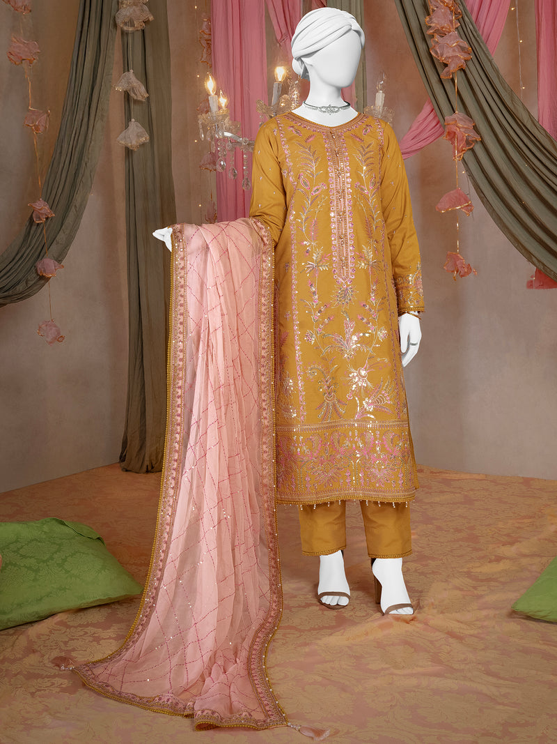 Party Wear Embroidered 3Pc Unstitched Suit | PJ-PWU-240848