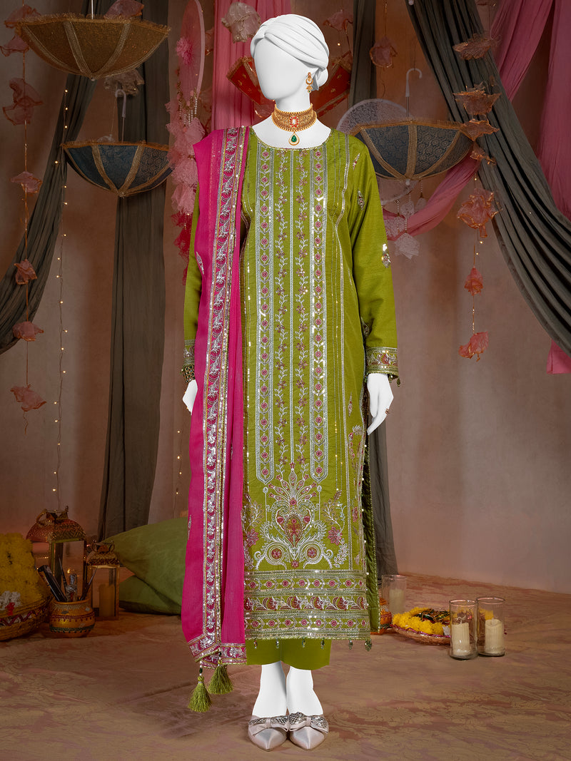 Party Wear Embroidered 3Pc Unstitched Suit | PJ-PWU-240849