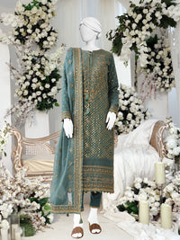 Light Teal Chiffon Embroidered 3 Piece Unstitched Suit | PJ-PWU-2409