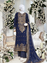 Blue Chiffon Embroidered 3 Piece Unstitched Suit | PJ-PWU-2408