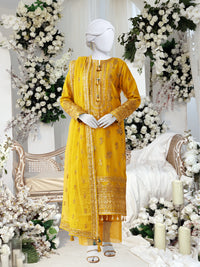 Mustard Chiffon Embroidered 3 Piece Unstitched Suit | PJ-PWU-2407