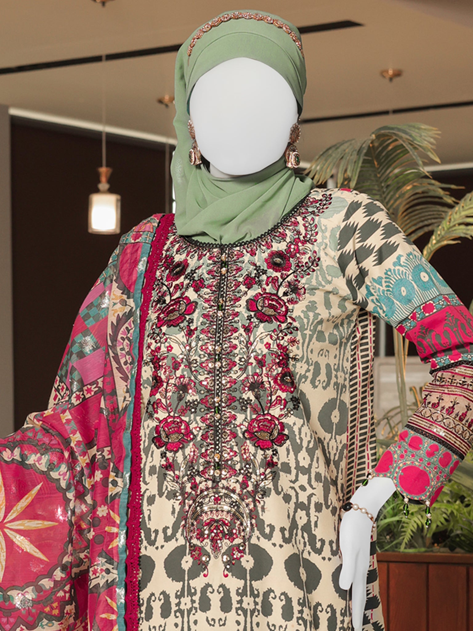 Green Embroidered 3Pc Stitched Suit | PLS-24-7580