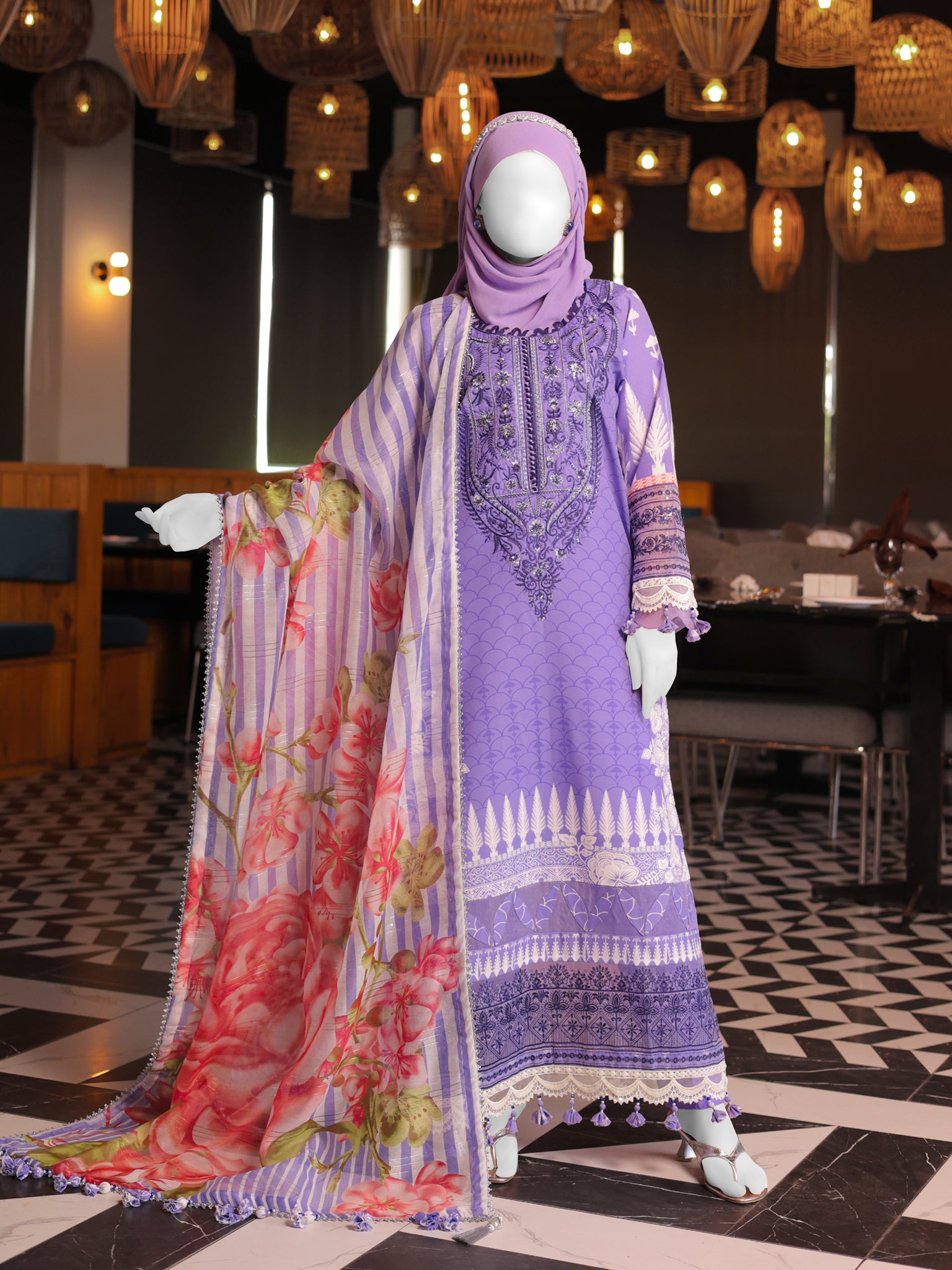 Purple Embroidered 3Pc Stitched Suit | PLS-24-7582