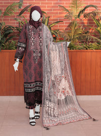 Red Embroidered 3Pc Stitched Suit | PLS-24-7584