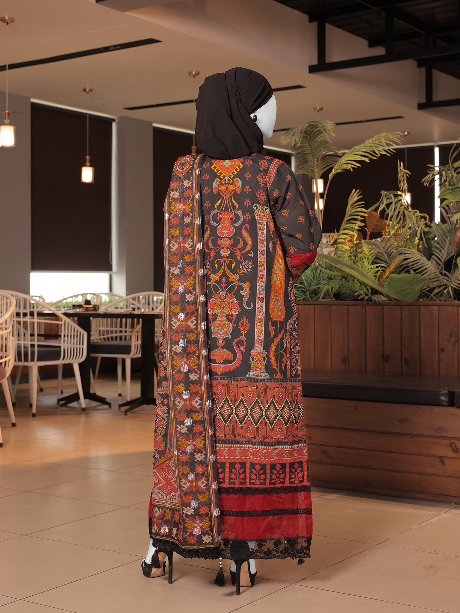 Black Embroidered 3Pc Stitched Suit | PLS-24-7585