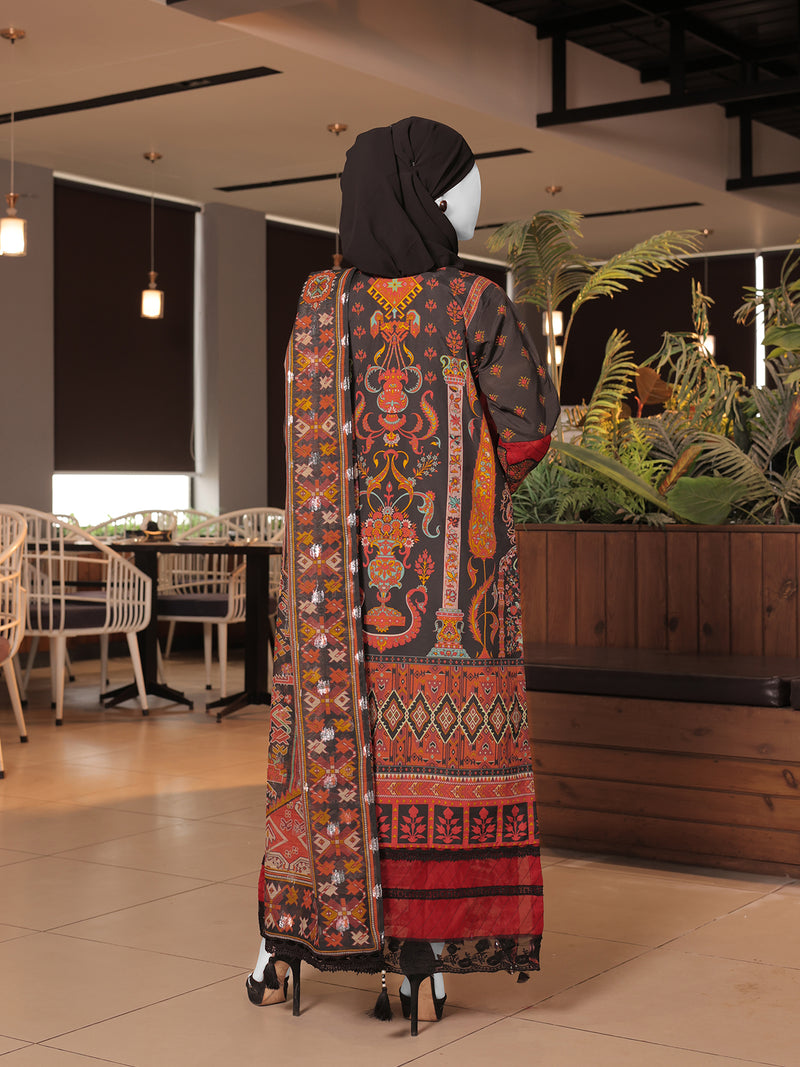 Black Embroidered 3Pc Stitched Suit | PLS-24-7585