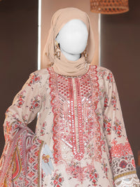 White Embroidered 3Pc Stitched Suit | PLS-24-7586