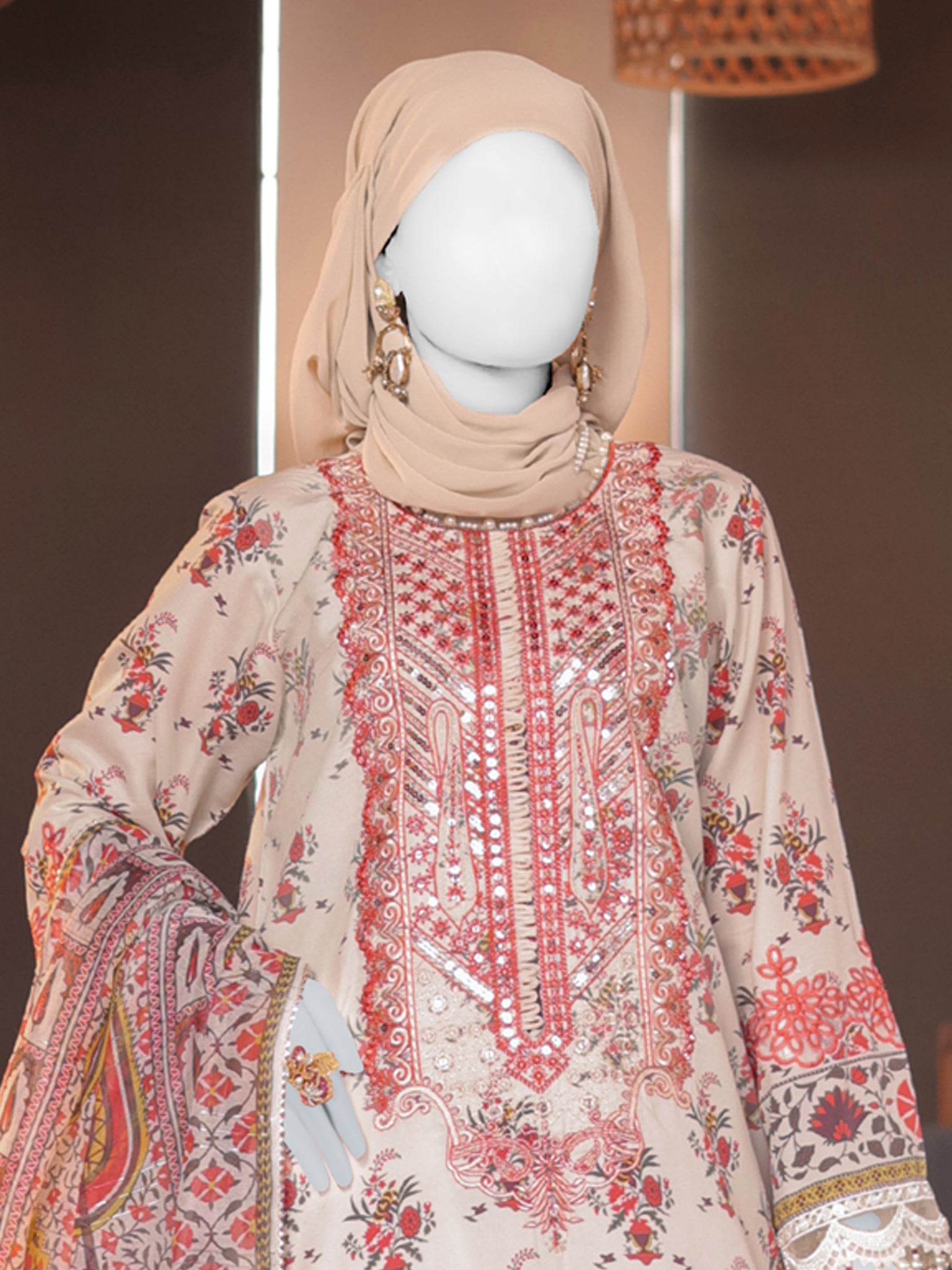 White Embroidered 3Pc Stitched Suit | PLS-24-7586