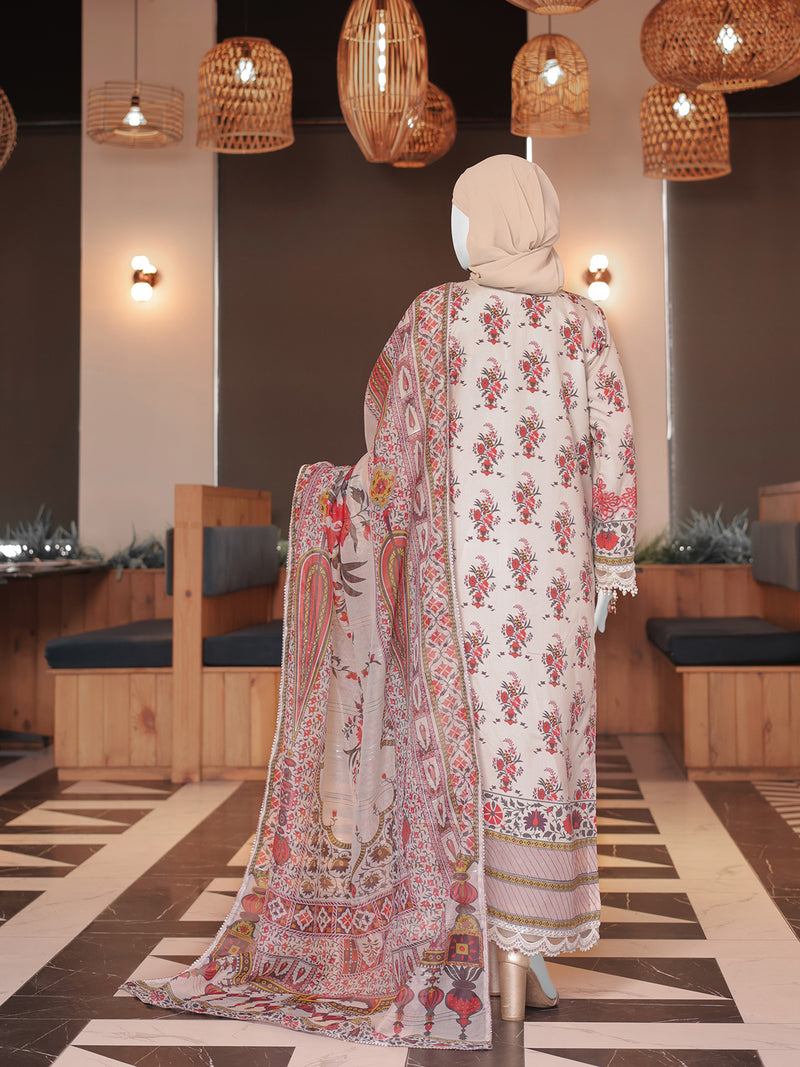 White Embroidered 3Pc Stitched Suit | PLS-24-7586