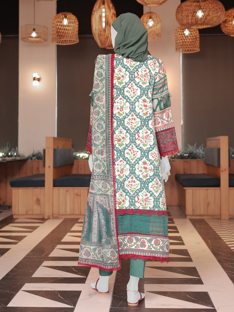 Green Embroidered 3Pc Stitched Suit | PLS-24-7587