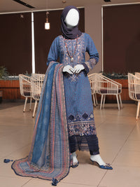 Blue Embroidered 3Pc Stitched Suit | PLS-24-7589