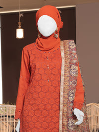 Rust Embroidered 3Pc Stitched Suit | PLS-24-7590