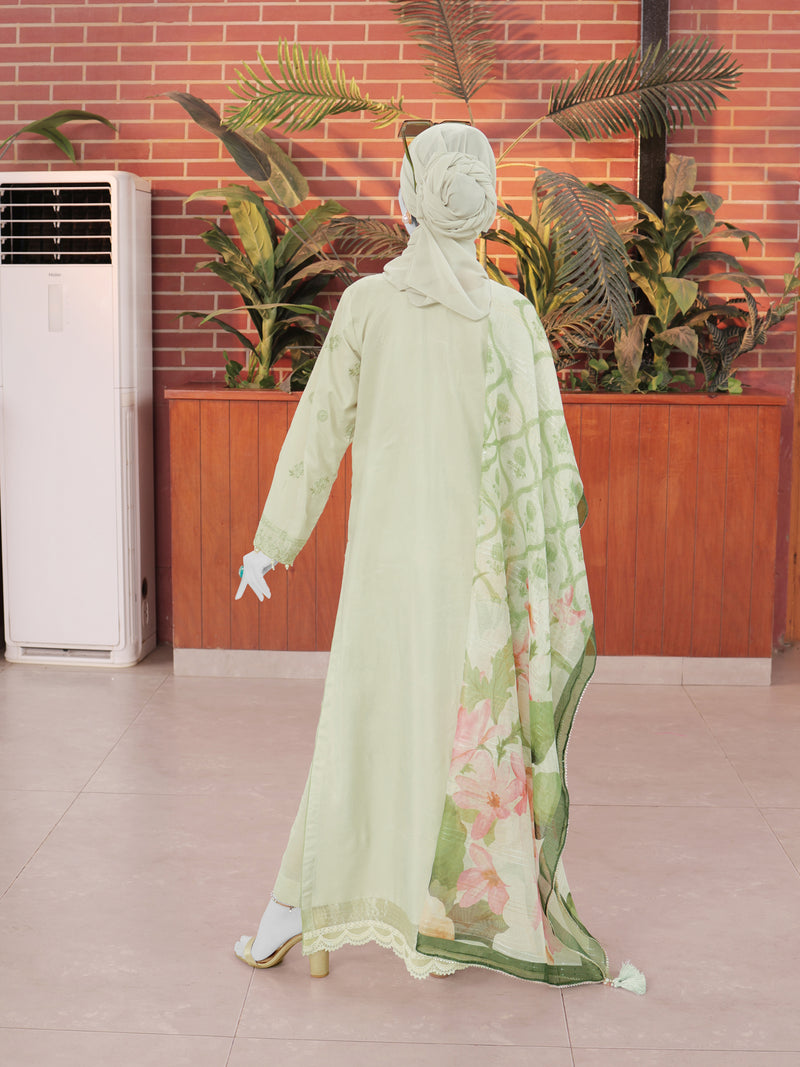Green Embroidered 3Pc Stitched Suit | PLS-24-7592